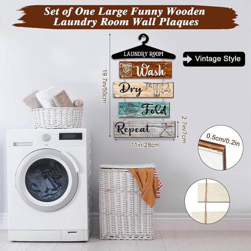 Add Charm to Your Laundry Room with 5 Rustic Vintage Farmhouse Wall Signs - Wash, Dry, Fold, Repeat Decor for Home and Bathroom (Multicolored, 19.7 x 11 Inch)